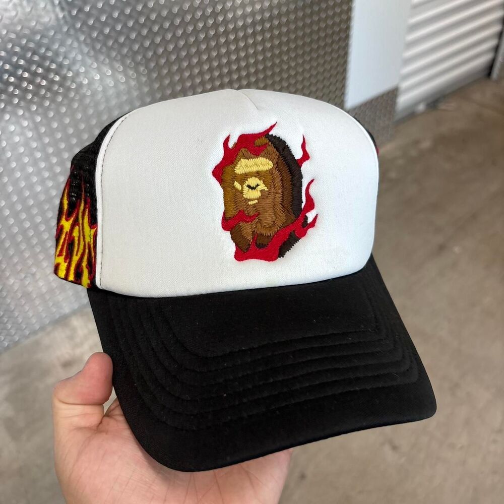 A Bathing Ape (BAPE) flame trucker SnapBack OSFA, worn once, no flaws!
